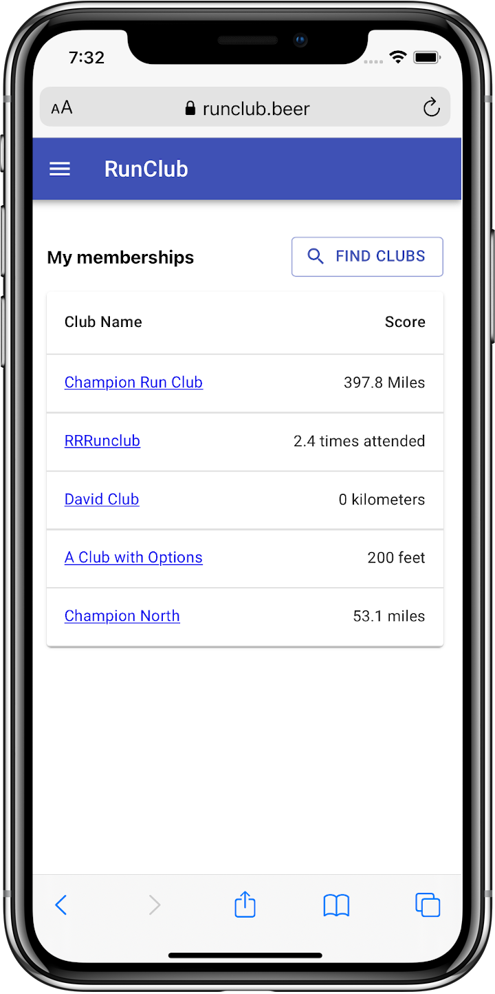 A screenshot of the member portal on Runclub.beer